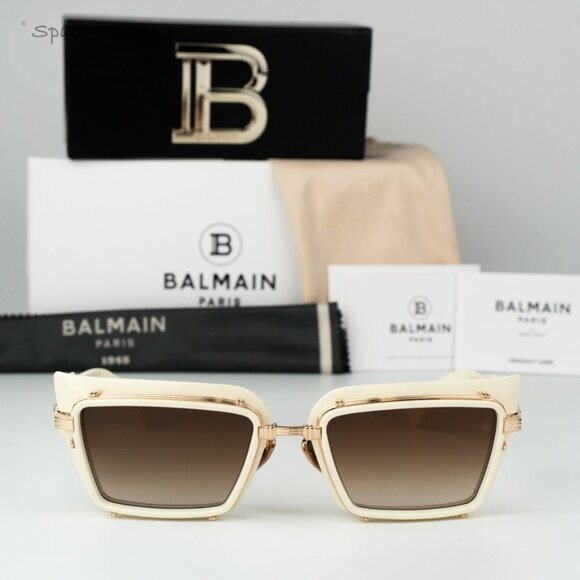Balmain Women Sunglasses Bone Gold Brown Rectangle ADMIRABLE BPS-130C-52 NEW - Picture 3 of 13
